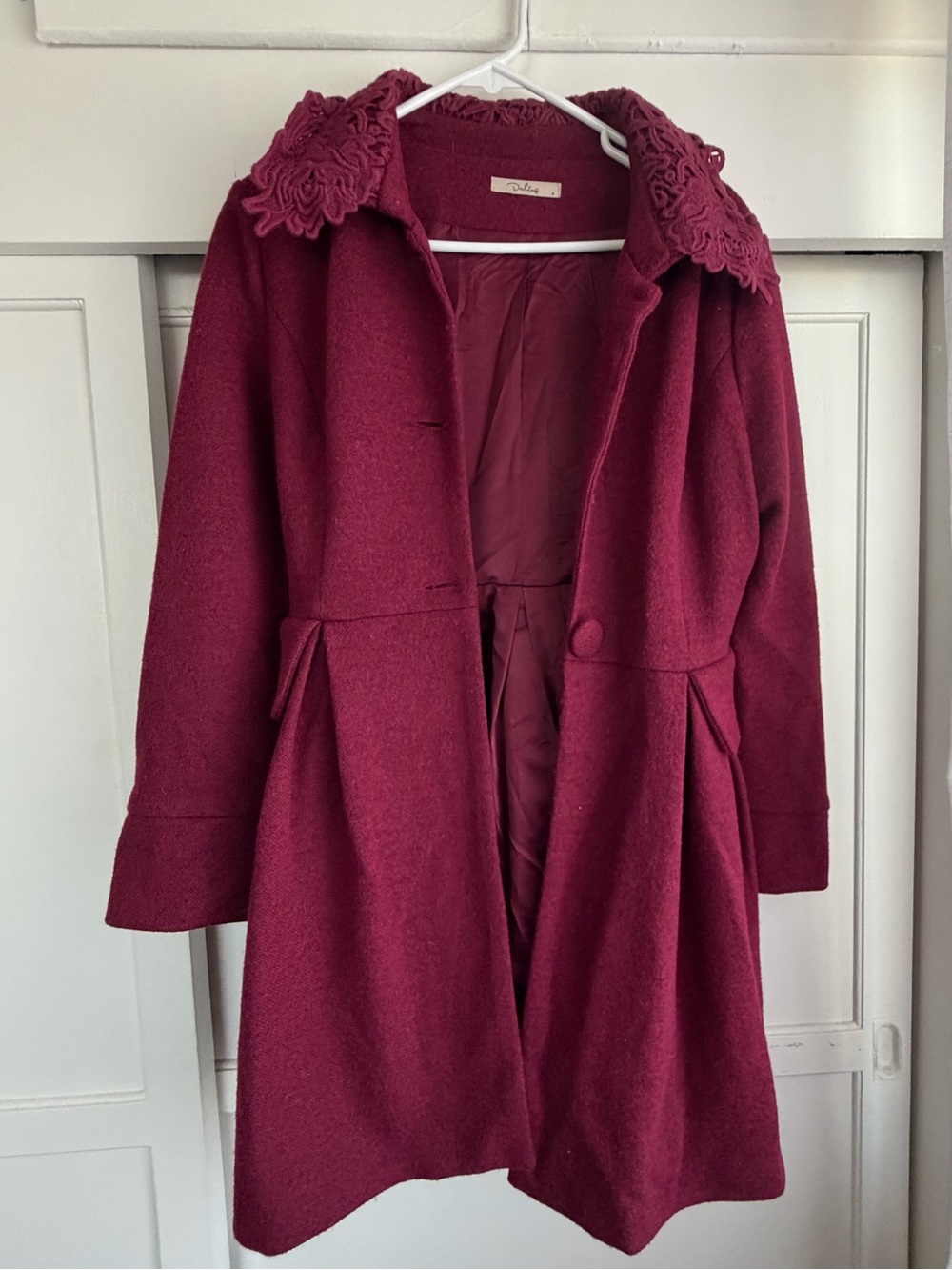 Darling Burgundy Lace Collar Trench Coat
